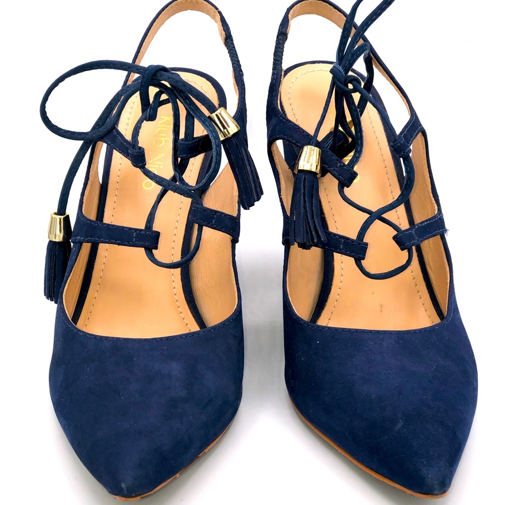 Blue velvety shoes. 3.5”heel. Size 6.